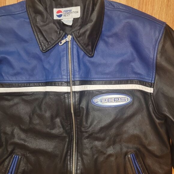 Vintage 90s y2k Pepsi Points Black Leather Bomber Jacket Car Moto Grunge Coat XL - Picture 5 of 9